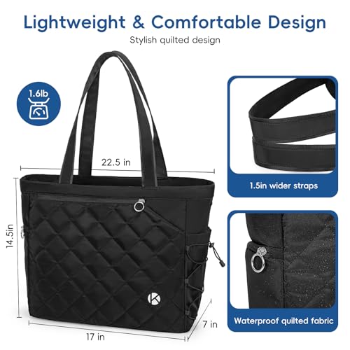 KAVIGOR Tennis Tote Bag with Shoe Compartment - Extra-Large Quilted Pickleball Bag Holds 2-4 Rackets, Water-Resistant & Lightweight for Men & Women