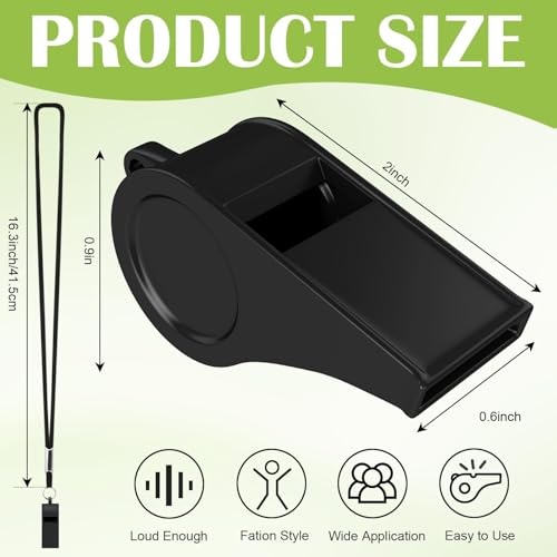 50PCS Plastic Coach Whistle with Lanyard Loud Crisp Sound Sports Referee Whistle Bulk for Adults Coaches Referees Teachers Officials Polices Outdoor Basketball Volleyball Soccer, Black - color: Black
