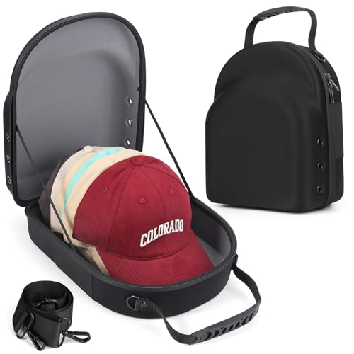 GERMUN Hard baseball hat case, Hat Carrier Travel Case with Adjustable Shoulder Strap, Hat cap case for 6 Baseball Caps - Perfect for Traveling & At-Home Storage (Black with Grey) - color: Black with Grey
