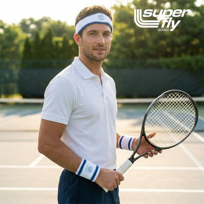 Super Fly Goods Sweatbands Pickleball Golf Tennis Great Gift or for Your Sports or Team Wristband Sports Band Set Including Towel Wrist and Head Sweatbands - style: Tennis Head & Wristband Set
