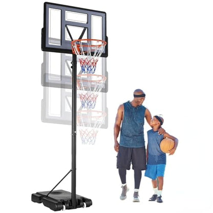 4.4-10ft Adjustable Height Basketball Hoop Outdoor, Portable Basketball Goal, 44in Shatterproof Backboard, Fillable Base, 2 Portable Wheels for Backyard/Indoor, for Kids/Teenagers/Adults