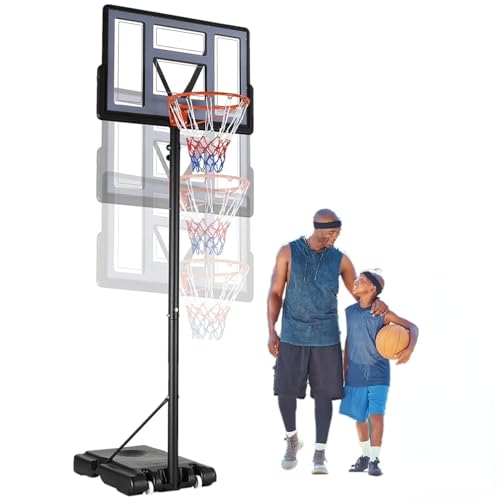 4.4-10ft Adjustable Height Basketball Hoop Outdoor, Portable Basketball Goal, 44in Shatterproof Backboard, Fillable Base, 2 Portable Wheels for Backyard/Indoor, for Kids/Teenagers/Adults