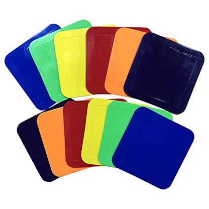 9 Inch Square Poly Vinyl Spot Markers – Training Drills with School Gyms, Sports Teams, Track and Field, Basketball, Football, Soccer, Baseball, Preschool, Kindergarten – Set of 12