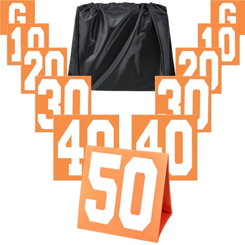 Liliful Set of 11 Football Yard Markers High Visibility Football Field Yard Line Markers 12.5 Inch Portable Weighted Yardage Marking with Carrying Bag for Sports Game Training - color: Orange