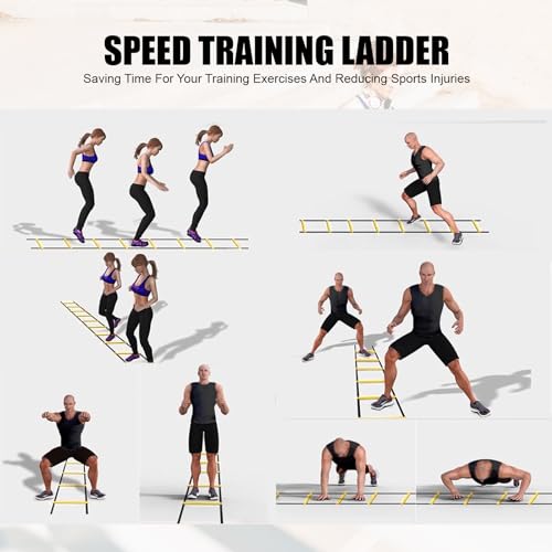 Agility Ladder,Speed Training Equipment Set,20ft Rungs Speed Ladder,Soccer Cones,Jump Rope, Running Resistance Umbrella,Basketball Equipment Football Fitness Training Equipment for Kids Youth Adults