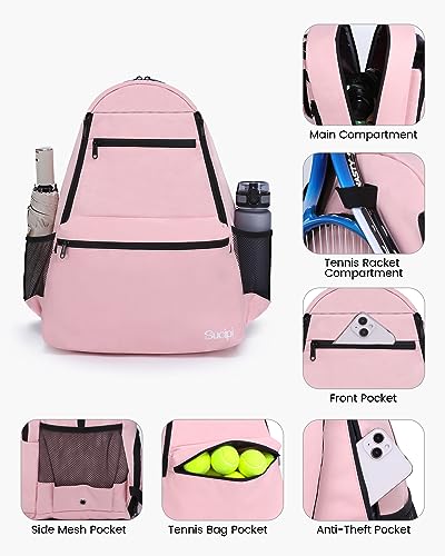 Tennis Bag Professional Tennis Backpack for Men and Women Racket Bags Holds 2 Rackets with Ventilated Shoe Compartment - color: Pink with Shoes Compartment