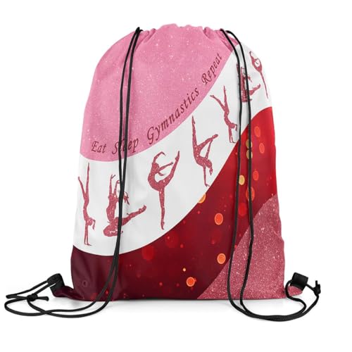Castle Fairy Gymnastics Dance Drawstring Backpack Cheerleading Yoga Lover Sackpack for Beach Swimming Pool Pink Glitter Print Draw String Bags Waterproof Sports Gym - color: Pink 9