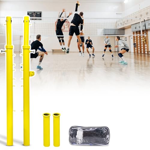 Indoor Volleyball Net, 8ft Professional Standard Volleyball Poles, Outdoor Badminton Post, Adjustable Height Poles,for School Outdoor Grass Indoor - color: Yellow