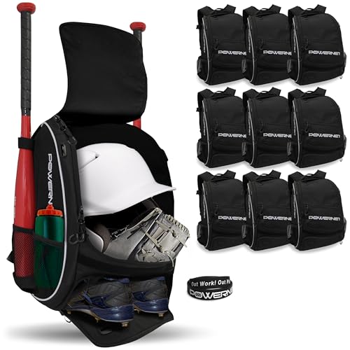 PowerNet Starter Backpack, Softball & Baseball Bag, Organized Pockets for Baseball Accessories, Helmet, Gloves, Catchers Gear & Baseball Bat Sleeves, Youth Travel Sports Backpack for Teams - style: 2-pack