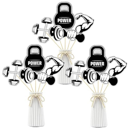 Gym Workout Theme Centerpiece Sticks,Biceps Dumbbells Kettlebells Abodominal Wheels Bodybuilding Table Toppers,Baby Shower Party Supplies Black.Set of 15 - color: Jz