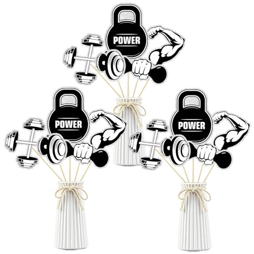 Gym Workout Theme Centerpiece Sticks,Biceps Dumbbells Kettlebells Abodominal Wheels Bodybuilding Table Toppers,Baby Shower Party Supplies Black.Set of 15 - color: Jz