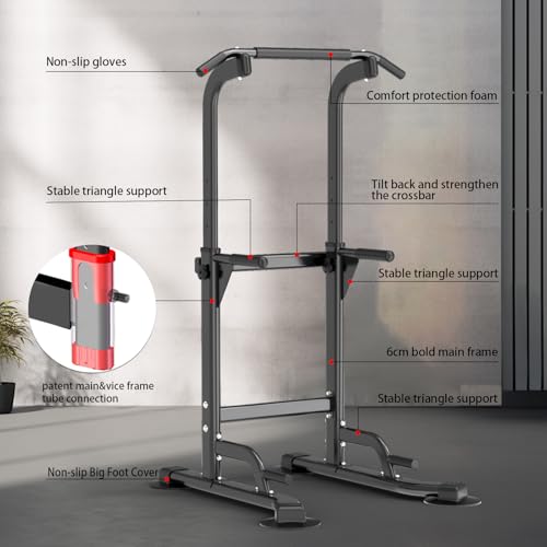 Z ZHICHI Pull Up Dip Station For Home Gym Strength Training Fitness Workout Station Chin-Ups Push-Ups Pull-Ups Dip-Ups 330LBS T055CDC - color: matt black