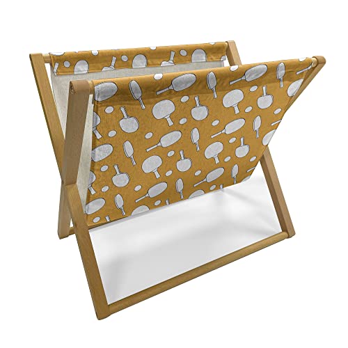 Lunarable Tennis Magazine and Book Holder, Ping Pong Rackets and Balls on a Warm Toned Backdrop Monochrome Sports Pattern, Decorative Floor Rack Organizer for Living Room, 22"x19", Orange White