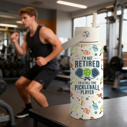 Pickleball Gifts for Women, Men - Christmas, Birthday Gifts for Pickleball Lovers, Players - I'm Not Retired I'm a Full Time Water Bottle 32 oz - color: Pickleball Gifts Beige