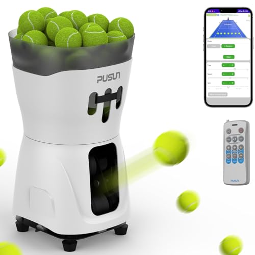 PT Mini Pro Tennis Ball Machine - Portable Smart Trainer for Beginners, 65+ Ball Capacity, 3-5H Battery Life, Adjustable Ball Speed & Angle, APP & Remote Control - color: White