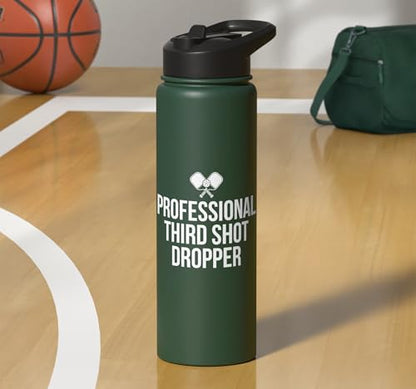 Professional Third Shot Dropper Pickleball Player Design Stainless Steel Insulated Water Bottle - color: Dark Green