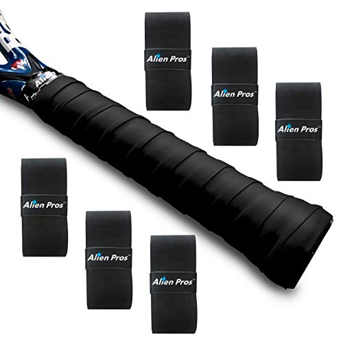 ALIEN PROS Tennis Racket Grip Tape - Precut and Dry Feel Tennis Grip - Tennis Overgrip Grip Tape Tennis Racket - Wrap Your Racquet for High Performance - color: 6-Pack Black