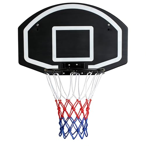 Rakon 18" Replacement Basketball Rim Wall Mount Hoop Hand-Crank Backboard Mounted for Indoor/Outdoor Classic Basketball Court, Teens, Adults, Schools, Parks - color: Square Black