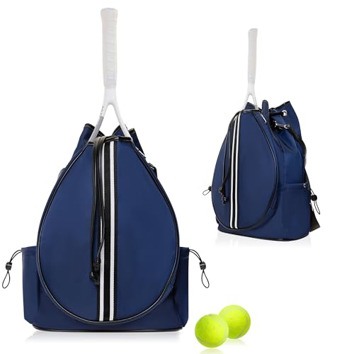 Tennis Bag for Women Racket Tote, Stylish Backpack - Unisex Racquet Sports Pickleball Bag Convertible Shoulder, Crossbody Strap Large Compartment - color: Backpack - Navy/Black Stripe