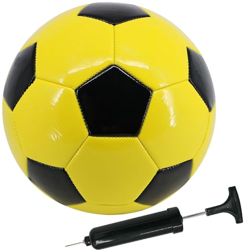 Soccer Ball Size 3 4 5 Kid Youth Adult for Fun Wear Resistant Leather Come with Inflator Training Practice Child Toy Balls Gift School Football Competition - color: Yellow, style: Size 4