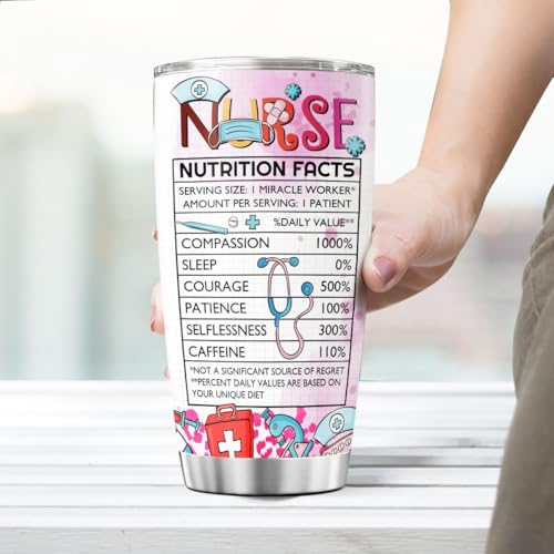 Nurse Appreciation Gift Cup with Nutrition Facts, 20oz Stainless Steel Insulated Tumbler, Funny Definition Design for RN CNA LPN EMT ICU Staff - color: Nurse Life