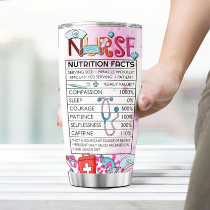 Nurse Appreciation Gift Cup with Nutrition Facts, 20oz Stainless Steel Insulated Tumbler, Funny Definition Design for RN CNA LPN EMT ICU Staff - color: Nurse Life