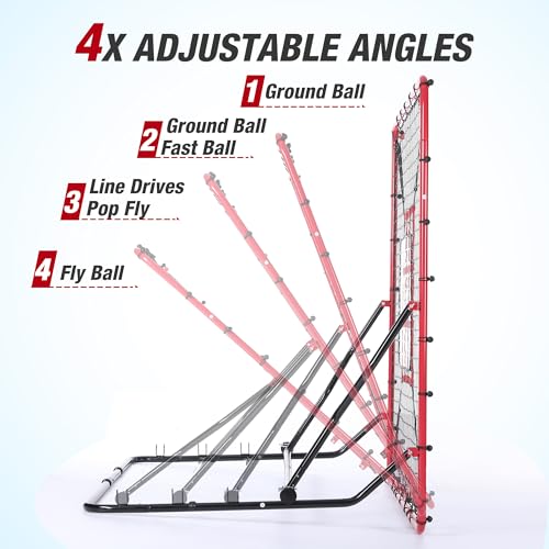 WARMOUNTS Baseball Rebounder Net, 4 x 4.5 FT Pitch back with 4 Adjustable Angles & 2 Strike Zones, Pitching & Fielding Trainer for Softball bounce back, Heavy-Duty Baseball Rebounder for Youth & Adult