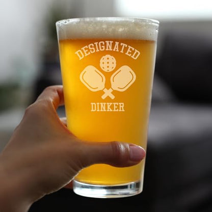 Bevvee Designated Dinker - Pint Glass for Beer - Funny Pickleball Themed Decor and Gifts - Set of 2-16 oz Glasses - style: Set of 2