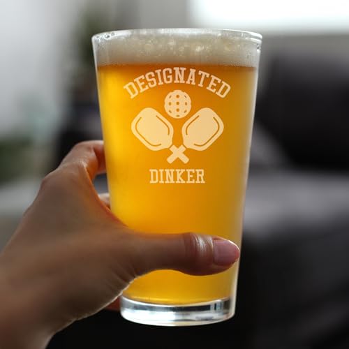 Bevvee Designated Dinker - Pint Glass for Beer - Funny Pickleball Themed Decor and Gifts - Set of 4-16 oz Glasses - style: Set of 4
