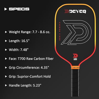 DGYGQ Pickleball Paddles - Professional Carbon Fiber Paddle with Honeycomb Core Pickleball Rackets - Lightweight Precision & Enhanced Shock Absorption for High Spin (Yellow-Orange Ombre)
