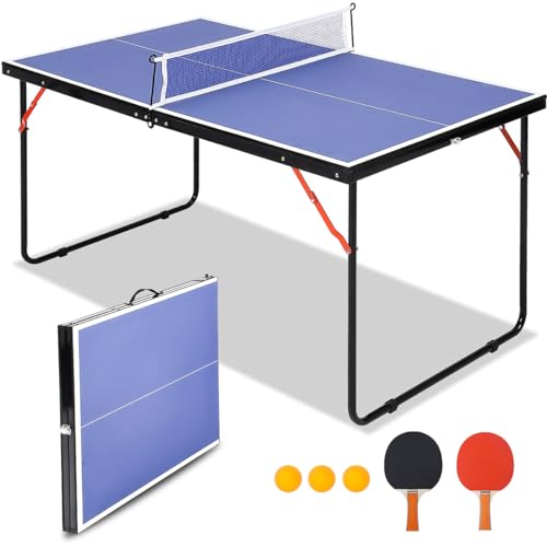 Foldable Table Tennis Table Portable Ping Pong Table with Net & 2 Paddles & 3 Balls,Portable Ping Pong Family Game Tables for Outdoor Indoor,54 x 30 x 27 inch