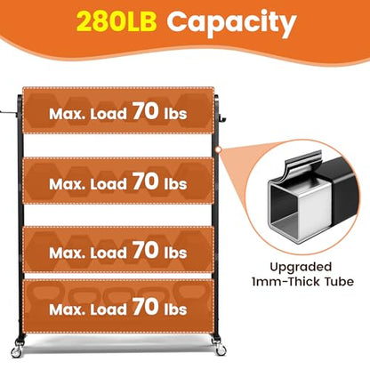 Adjustable Basketball Rack with Wheels, 4-Tier Sports Ball Storage Cart for Basketball Football Volleyball Soccer & More, Holds up to 20 Balls