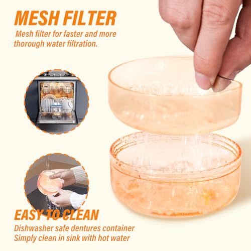 Denture Case Retainer Cleaning Case: 2 in 1 Retainer Case, No-Leak Denture Bath Box Cup, Complete Clean Care for Dentures, Clear Braces, Mouth Guard, Night Guard & Retainers - color: Orange