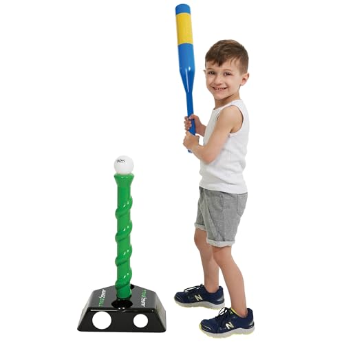Junk Ball: T-Ball Set - Adjustable Height, Lightweight Bat & Pro Max Balls, Beginners Baseball, Backyard Sport, Outdoor Activity, Toddler-Kids 18 Mo+