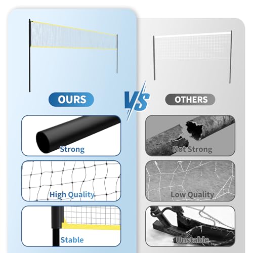 32FT Volleyball Net Set for Training, Adjustable Height 7.4' to 8' Freestanding Volleyball Net System Anti-Sagging, with Ball & Pump, Ground Stakes, Carry Bag, Portable Practice Kit for Backyard&Beach