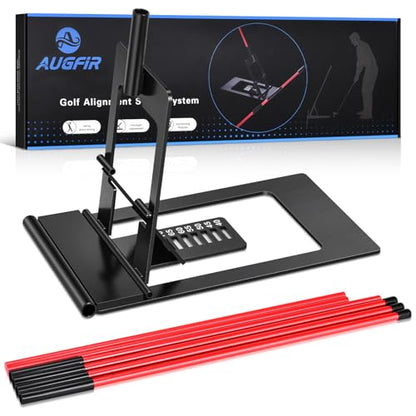 Golf Alignment Sticks Holder, Angle Adjustable Golf Training Aid, Weighted Golf Swing Trainer with Metal Sticks Practice Teaching Aid for Aiming, Putting, Swing