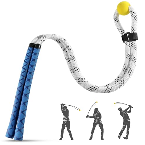 Golf Rope Swing Trainer, Golf Tyro Posture Corrector Professional Golf Training Aid, Master Tempo Golf Warm-Up Practice Equipment with Weighted Ball for Golfers of All Levels - color: bluewhite