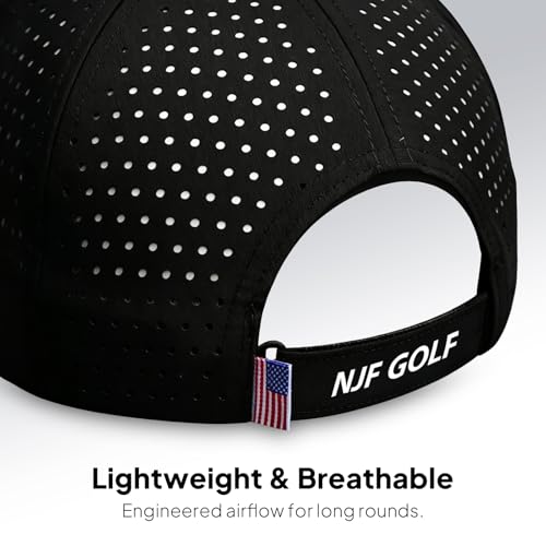 NJF Golf Hat Men - Breathable Mens Golf Hats, Adjustable Rope Hook and Loop Style Cap, Convenient Cap with Tee Holder - color: Njf Us Flag Black