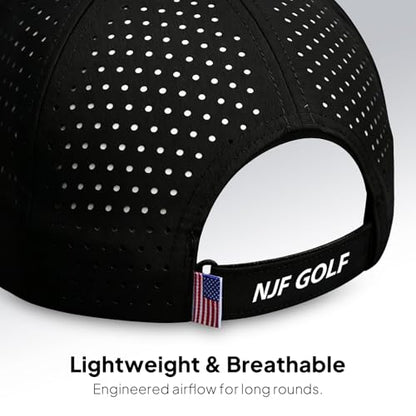 NJF Golf Hat Men - Breathable Mens Golf Hats, Adjustable Rope Hook and Loop Style Cap, Convenient Cap with Tee Holder - color: Njf Us Flag Black