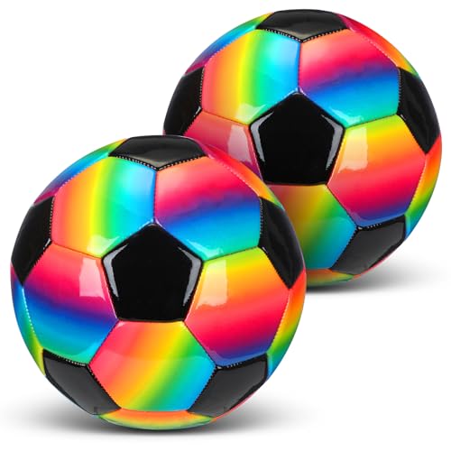 Retisee 2 Pcs Rainbow Soccer Ball with Pump Official Size Indoor Outdoor Soft Inflatable Soccer Sport Gift for Adult for Practice Game Back to School - size: Size 5