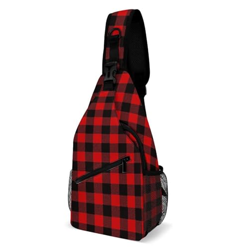 Red Buffalo Plaid Sling Bag Sling Backpack,Shoulder Chest Crossbody Bag Purse Lightweight Multipurpose Small Daypack Outdoor Hiking Camping Travel Women Men - color: Style (294)