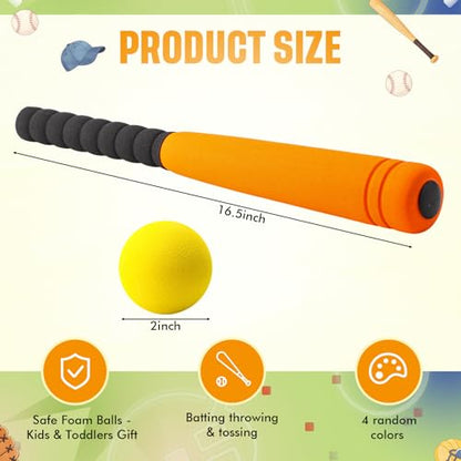 Wettarn 4 Pcs 16.5" Foam Baseball Bat with Balls Kids Soft Mini Foam Baseballs T Ball Bat Gift Set for Outdoor Indoor Sport Game Beginners Practice Playing Training (Red, Blue, Orange) - size: 16.5 Inch