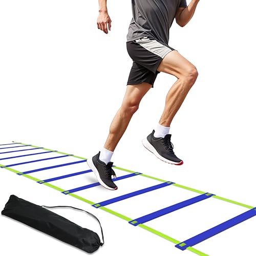 20ft Adjustable Agility Speed Ladder Training Ladder with Carry Bag - Soccer, Speed, Football Fitness Feet Training - Agility Training Equipment for Footwork Drills - color: Blue