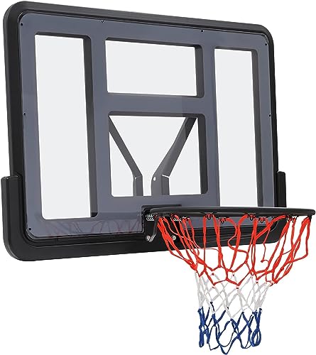 LOYALHEARTDY Shatter Proof Backboard Rim ComboW，44 X 30 Inch All Mounted Basketball Backboard & Rim Combo, Wall Mounted Adjustable-Height and Fixed Basketball Hoop