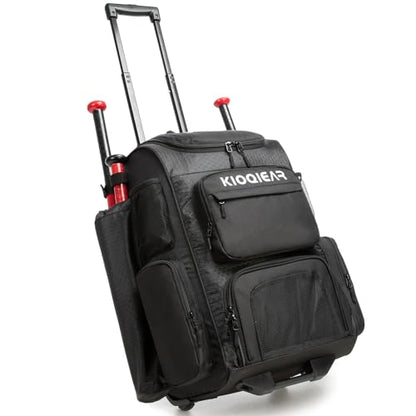Rolling Baseball Bag with Wheels,Large Softball Bag with Fence Hook for 4 Bats & Equipment,Lightweight Baseball Bat Bag with Shoe Compartment.