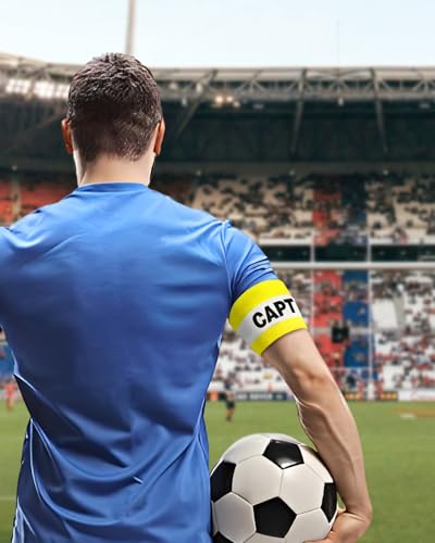 4 Pcs Captain Arm Bands for Soccer, Yellow Adjustable Soccer Captain Armband, Arm Bands Football for Adults and Youth, Suitable for Rugby, Basketball, Volleyball Teams