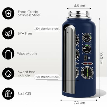 Pilot Water Bottle 32oz, Aviation & Airplane Gifts For Men, Pilot Gauges Gear Tumbler Airplane Gift, Birthday Father's Day Christmas Pilots Gifts For Aviation Dad Son Husaband Him - color: Pilot