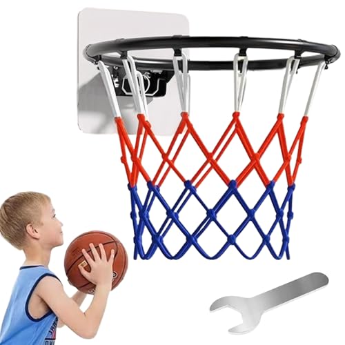 Replacement Basketball Rim,Wall Door Mounted Basketball Hoop with Sticker,Basketball Flex Rim Goal Replacement with All Weather Net for Wall Door Mounted/14 Inch