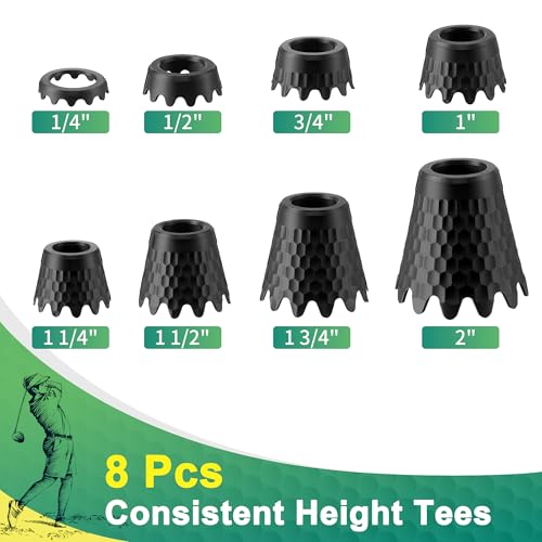 8 Pack ‌Simulator Golf Tees, TPU Unbreakable Material, Height from 1/4" to 2", Suitable for Indoor, Outdoor, Winter, Golf Mats, Turf and Driving Range