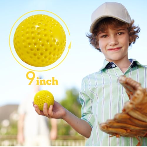 12 Pack Yellow Dimpled Baseballs - Training Ball Practice Baseball - 9 inch Pitching Machine Baseballs - Perfect for Pitching, Hitting, Batting, and Fielding